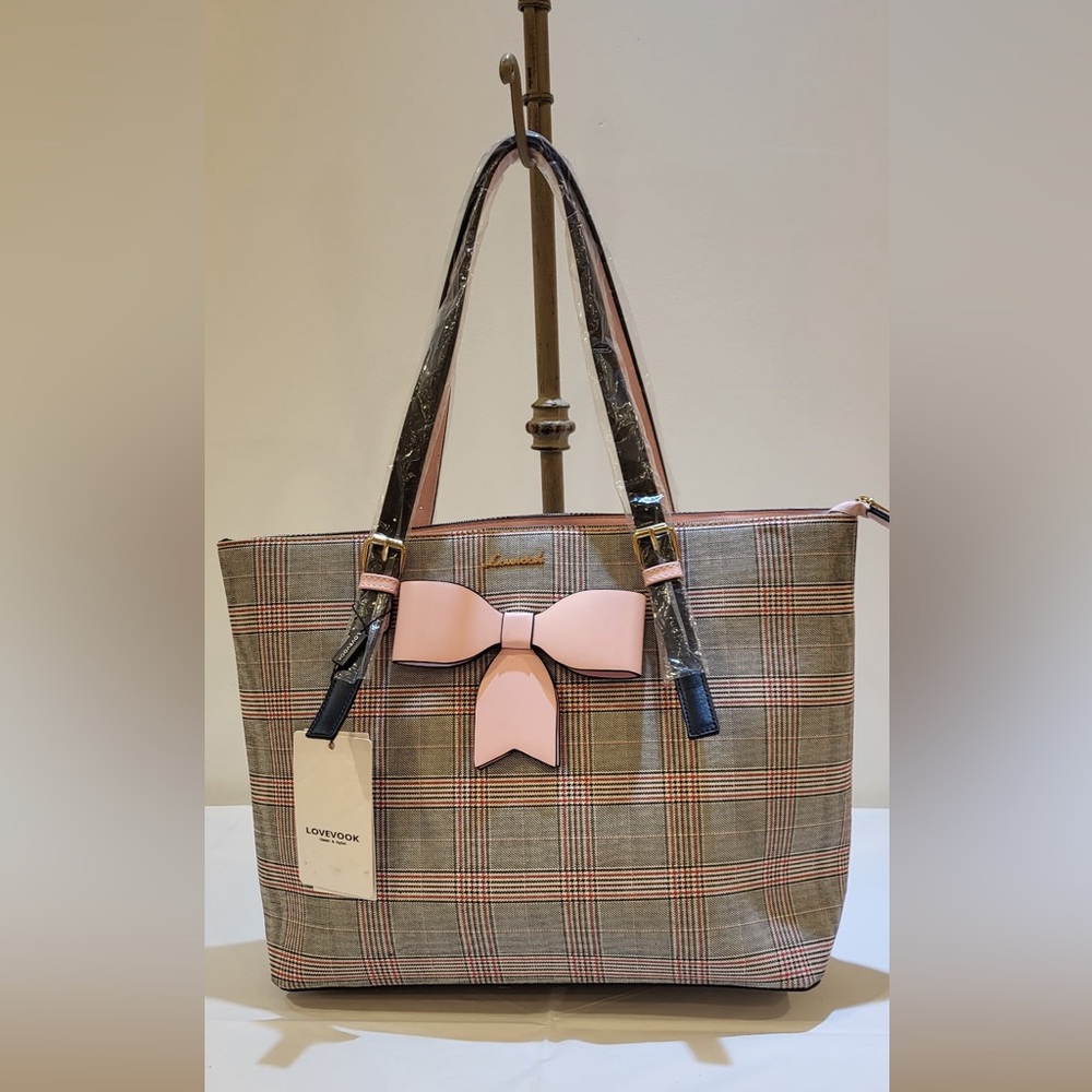 LOVEVOOK pink plaid tote bag